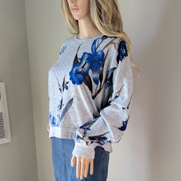 ZYIA Active Top Women's XXL Blue Gray Floral Cropped Pullover Dolman Sweatshirt - Picture 5 of 13